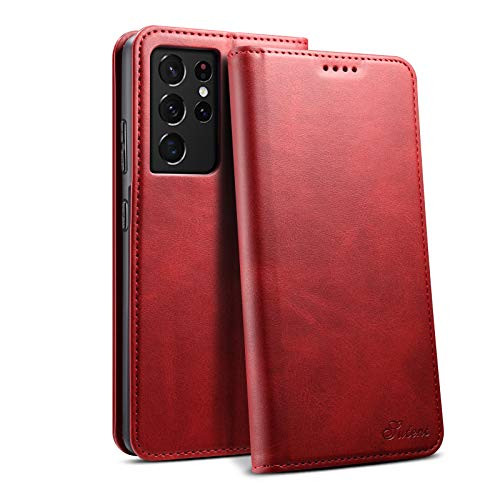 Kowauri Case for Galaxy S21 Ultra 5G,Business Style Folding Flip Leather Wallet Case with Kickstand Card Slots Magnetic Stand Protective Cover Cases for Samsung Galaxy S21 Ultra 5G 6.8 inch (Red)