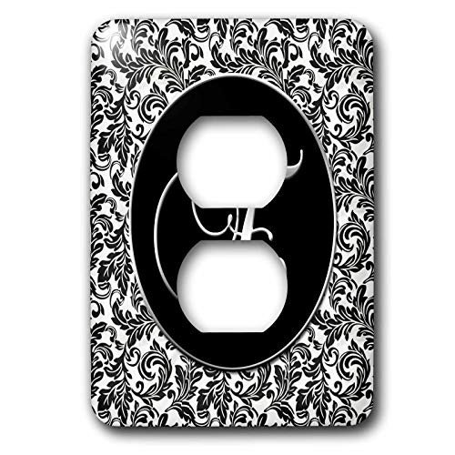 3dRose lsp_38754_6 Letter E-Black and White Damask 2 Plug Outlet Cover