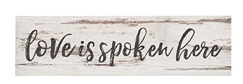 P. Graham Dunn Love is Spoken Here Script Whitewash 6 x 1.5 Pine Wood Tabletop Toothpick Sign