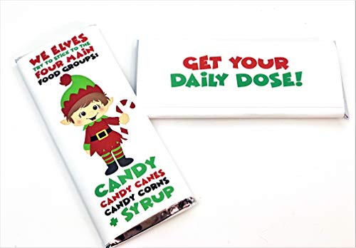 Holiday Elf Candy Bar Wrappers, Christmas Candy Bar Wrappers, Set of 24 PLUS matching Elf stickers