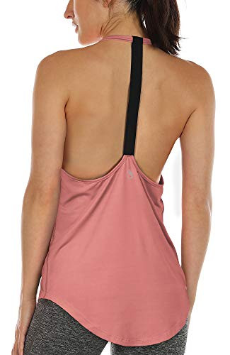 icyzone Workout Tank Tops for Women - Athletic Yoga Tops, T-Back Running Tank Top (XS, Peony)