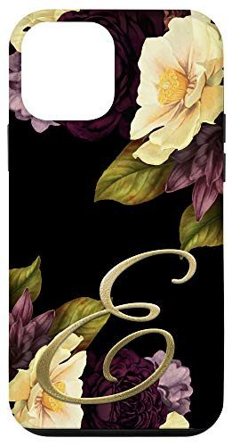 iPhone 12 mini Vintage floral Maroon lilac initial letter E monogram Case