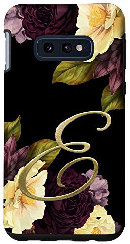 Galaxy S10e Vintage floral Maroon lilac initial letter E monogram Case