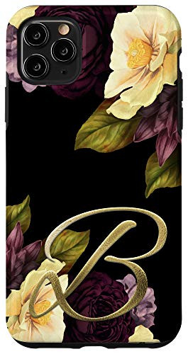 iPhone 11 Pro Max Vintage floral Maroon lilac initial letter B monogram Case