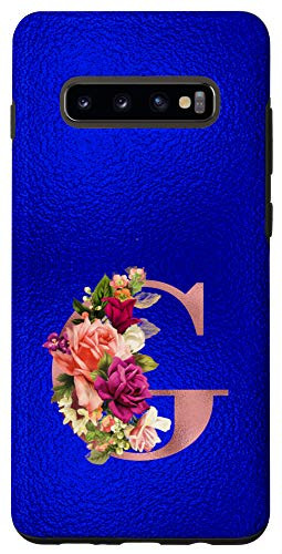Galaxy S10Plus Blue floral initial letter G monogram lilac blush flowers Case