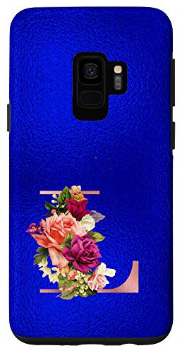 Galaxy S9 Blue floral initial letter L monogram lilac blush flowers Case