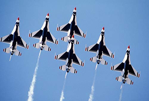 an Underside View of six F-16 Fighting Falcon Aircraft of The USAF Thunderbirds Aerial Demonstration Vivid Imagery Laminated Poster Print-17 Inch by 22 Inch Laminated Poster