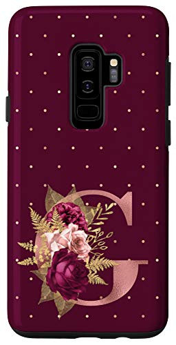 Galaxy S9Plus Maroon floral Initial Letter G monogram blush flowers Case