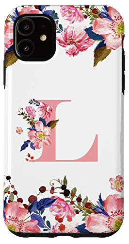 iPhone 11 Flower Pattern Watercolor Floral Monogram Initial Letter L Case