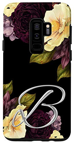 Galaxy S9Plus Vintage floral Maroon lilac initial letter B monogram Case
