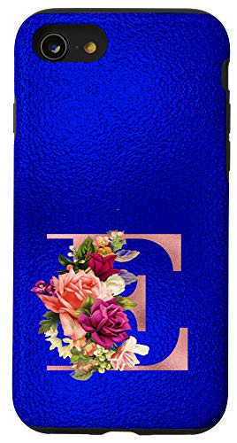 iPhone SE (2020) / 7 / 8 Blue floral initial letter E monogram lilac blush flowers Case
