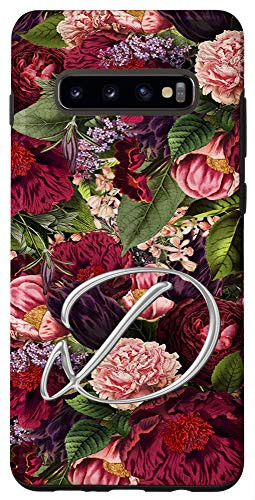 Galaxy S10Plus Vintage floral Maroon blush initial letter D monogram Case
