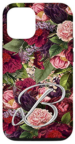 iPhone 12/12 Pro Vintage floral Maroon blush initial letter B monogram Case