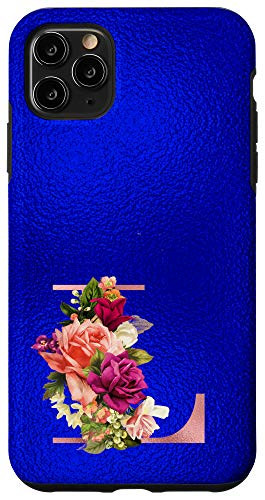 iPhone 11 Pro Max Blue floral initial letter L monogram lilac blush flowers Case