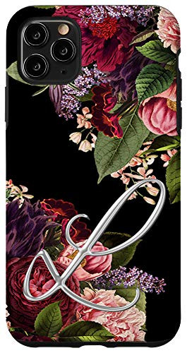 iPhone 11 Pro Max Vintage floral Maroon blush initial letter L monogram Case