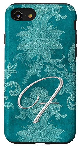 iPhone SE (2020) / 7 / 8 Teal floral Initial letter F monogram teal ornamental Case