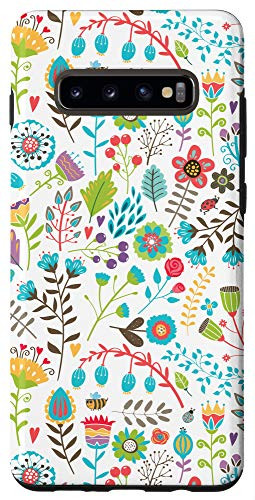 Galaxy S10Plus Trendy Floral Botanical Garden Case Teal Pink and Orange Case