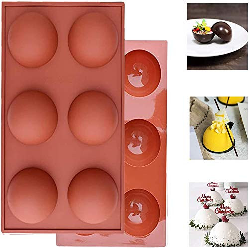 2Pcs Silicone Mold for Chocolate, Cake, Jelly, Pudding, 6-Cavity Semi Sphere Shape Half Candy Molds Non Stick, BPA Free Round Silicone Molds for Baking