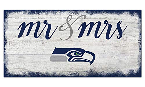 NFL Seattle Seahawks Unisex Seattle Seahawks Script Mr  and  Mrs sign, Team Color, 6 x 12