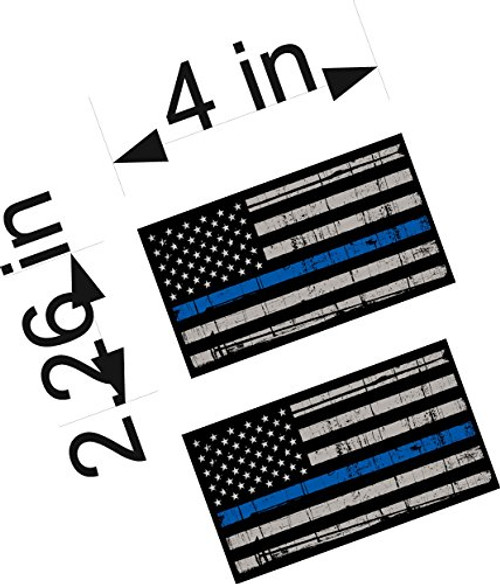 Thin Blue Line / PAIR / 4" Tattered American Flag Reflective Police Support Graphic Decal Stickers