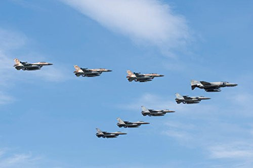 Formation of Hellenic Air Force F-4E Phantom IIs F-16C Block 52s and Israeli Air Force F-16 Barak aircraft Poster Print by Daniele FaccioliStocktrek Images (17 x 11)