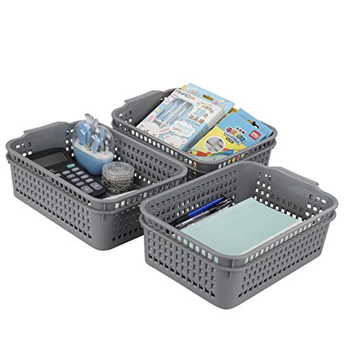 Neadas Plastic Storage Tray Baskets for Drawer with Handle, Gray, Pack of 6