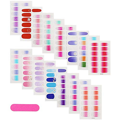 Pimoys 16 Sheets Self-Adhesive Nail Polish Strips,Glitter Color Nail Art Polish Stickers,Full Nail Art Polish Stickers Gradient Glitter for Women Girls and 16 pcs Nail File Pimoys 16 Sheets Self-Adhesive Nail Polish Strips,Glitter Color Nail Art Polish Stickers,Full Nail Art Polish Stickers Gradient Glitter for Women Girls and 16 pcs Nail File