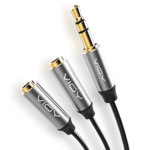Headphone Splitter Cable, VIOY 3.5mm Stereo Audio Y Splitter Male to Female Dual Headphone Jack Extender for iPhone, Samsung, Tablet, Laptop (Silver)