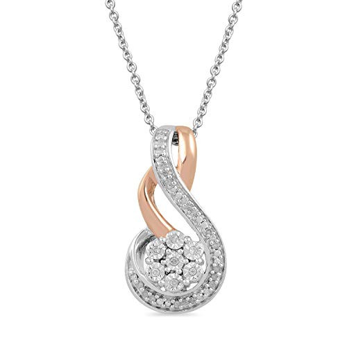 Jewelili Rose gold over sterling silver natural white round Diamond accent pendant necklace, 18" rope chain