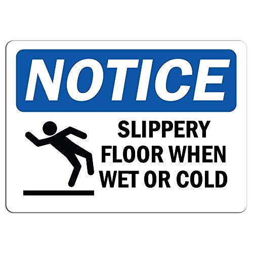 Vinyl Stickers - Bundle - Safety and Warning Signs Stickers - Notice - Slippery Floor When Wet Or Cold Sign with Symbol - 3 Pack (3.5" x 5")