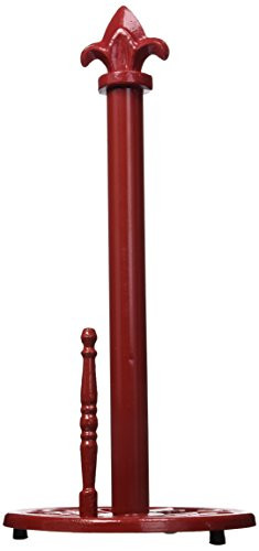 Home Basics Weighted Cast Iron Steel Fleur De Lis Paper Towel Holder and Dispenser Stand, Red