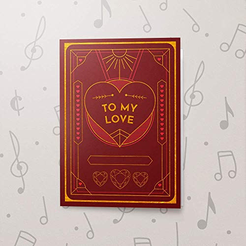 Gold Foil Valentines Day Greeting Card - Musical Valentines Day Card, Recordable Happy Valentines Day, Love Musical Greeting Card 10734 (120 Second Recordable)
