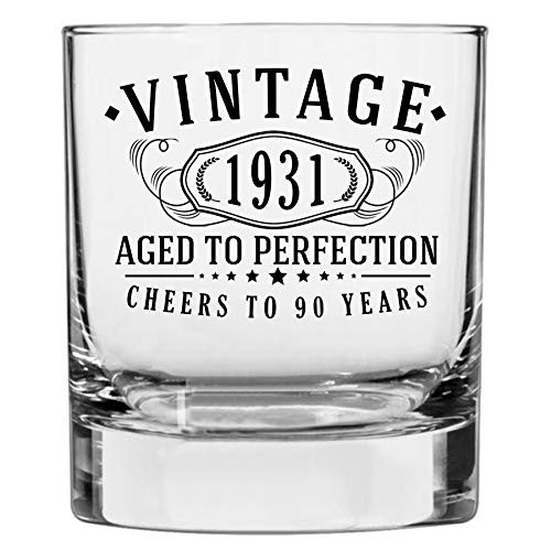 Vintage 1931 Printed 10.25oz Whiskey Glass, 90th Birthday Aged to Perfection, 90 years old gifts