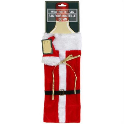 14 X 5¼" Santa Suit Wine Bottle Gift Bags Red White w/ Hat (Pack of 2)