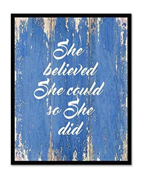 She Believed She Could So She Did - FRAMED - Quote Motivational Wall Art Canvas Print Home Decor, Black Real Wood Frame, Blue, 7x9 She Believed She Could So She Did - FRAMED - Quote Motivational Wall Art Canvas Print Home Decor, Black Real Wood Frame, Blue, 7x9