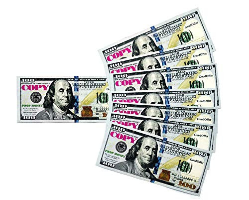 GoodOffer 100 Dollars Play Money  Realistic Prop Money 100 pcs.  Total of $10,000 Copy Money with Two Sides for Pranks, Games, Monopoly  Educational Play Money for Kids  Prop Hundred Dollar Bills