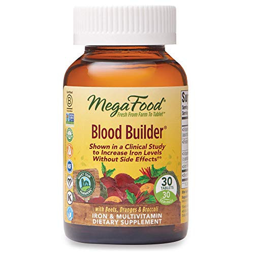 MegaFood, Blood Builder, Iron Supplement, Support Energy and Combat Fatigue without Nausea or Constipation, Non-GMO, Vegan, 30 Tablets