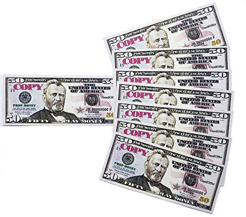 GoodOffer 50 Dollars Play Money Realistic Prop Money 100 pcs. Total of $5,000 Copy Money with Two Sides for Pranks, Games, Monopoly Educational Play Money for Kids Prop Fifty Dollar Bills GoodOffer 50 Dollars Play Money Realistic Prop Money 100 pcs. Total of $5,000 Copy Money with Two Sides for Pranks, Games, Monopoly Educational Play Money for Kids Prop Fifty Dollar Bills