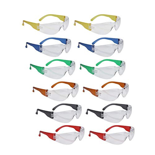 ROAR Assorted Safety Glasses 12 pairs per box Eyewear Protective Glasses Safety Goggle Airsoft Goggle, Strong Impact Resistant Lens for Laboratory, Construction, Industrial Safety, Craft