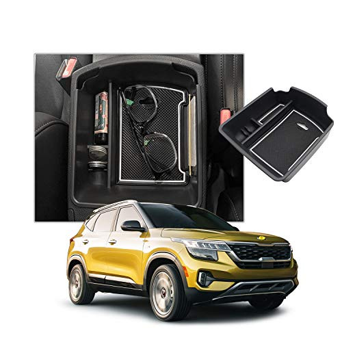 CDEFG Center Console Organizer Tray for 2020 2021 Seltos Insert ABS Black Materials Tray Armrest Box Secondary Storage Box Coin and Sunglasses Holder