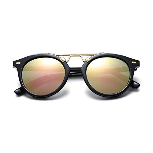 Womens Sunglasses Vintage Retro Round Mirrored Lens Horned Rim Sunglasses (Rose, Multicoloured) Womens Sunglasses Vintage Retro Round Mirrored Lens Horned Rim Sunglasses (Rose, Multicoloured)