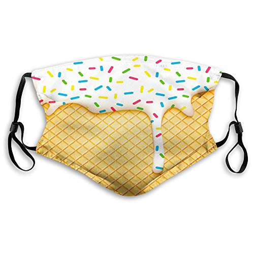 Windproof Mask,Food, Cartoon like Image of and Melting Ice Cream Cones Colored Sprinkles Print,Multicolor,Printed Facial Decorations for Unisex JP-1080