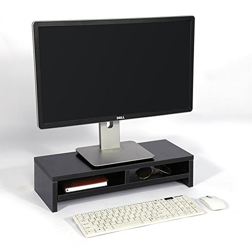 Monitor Stand Riser, 2 Tiers Wood Monitor Riser Stand with Storage Organizer Desktop Monitor Stand LCD TV Laptop Rack Computer Screen Riser Shelf Platform Office Desk, Black