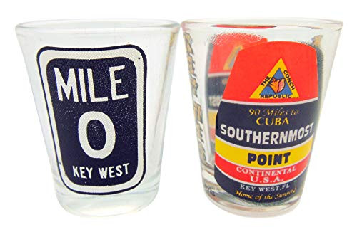 Key West Florida Shot Glass Decorative Set with Mile Zero and Southernmost Point Glasses