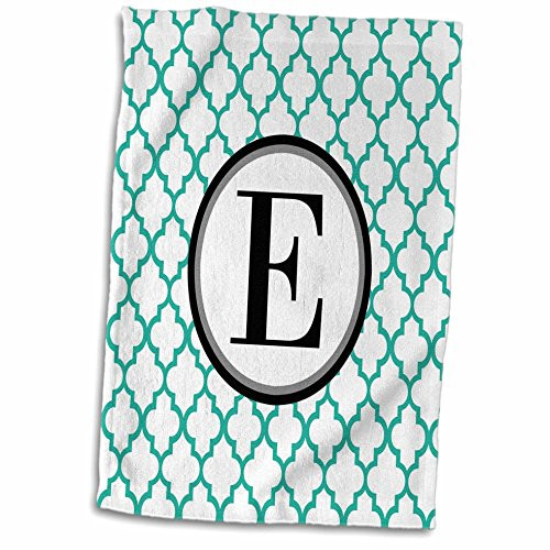 3D Rose TWL_252252_1" Mint Green Pattern Monogram Initial E Towel, 15" x 22", Multicolor