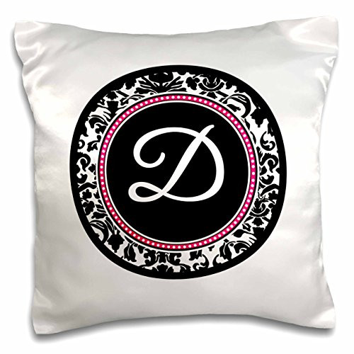 3dRose Letter D stylish monogrammed circle - girly personal initial - personalized black damask hot pink - Pillow Case, 16 by 16-inch (pc_154596_1) 3dRose Letter D stylish monogrammed circle - girly personal initial - personalized black damask hot pink - Pillow Case, 16 by 16-inch (pc_154596_1)