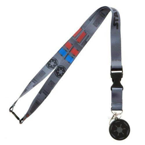 Star Wars Darth Vader Costume Reversible Breakaway Keychain Lanyard with ID Holder, Rubber Imperial Logo Charm and Collectible Sticker , Grey , 8"