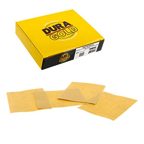 Dura-Gold - Premium - 1000 Grit Gold - 1/4 Sheet Hook & Loop Sandpaper 5.5" x 4.5" - For Automotive & Wookworking Palm Sanders - Box of 25