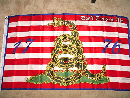 3x5 Gadsden Dont Tread on Me 1776 Flag Tea Party Double Sided Two Sided grommets PREMIUM Vivid Color and UV Fade BEST Garden Outdor Decor Resistant Canvas Header and polyester material FLAG