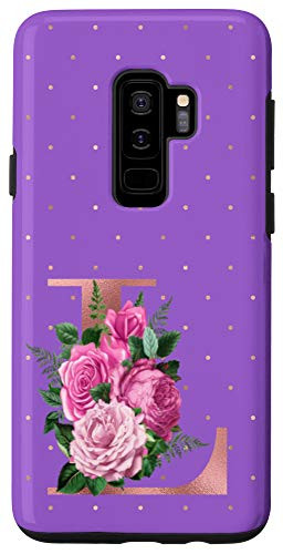 Galaxy S9Plus Lilac floral Initial Letter L monogram pink floral purple Case